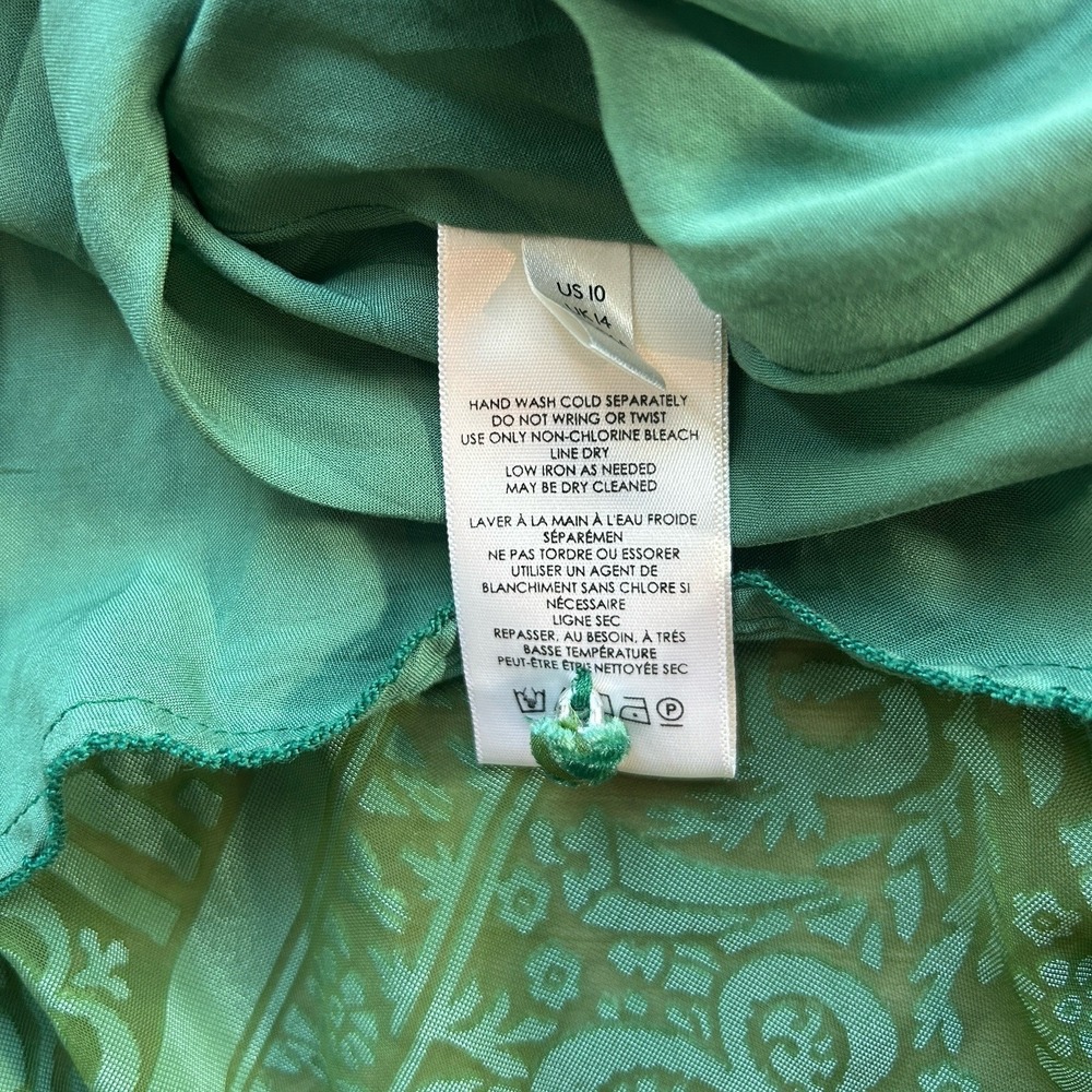 Anthropologie Size 10 Green Puff-Sleeved Burnout Velvet Maxi Dress Gala - Picture 9 of 14
